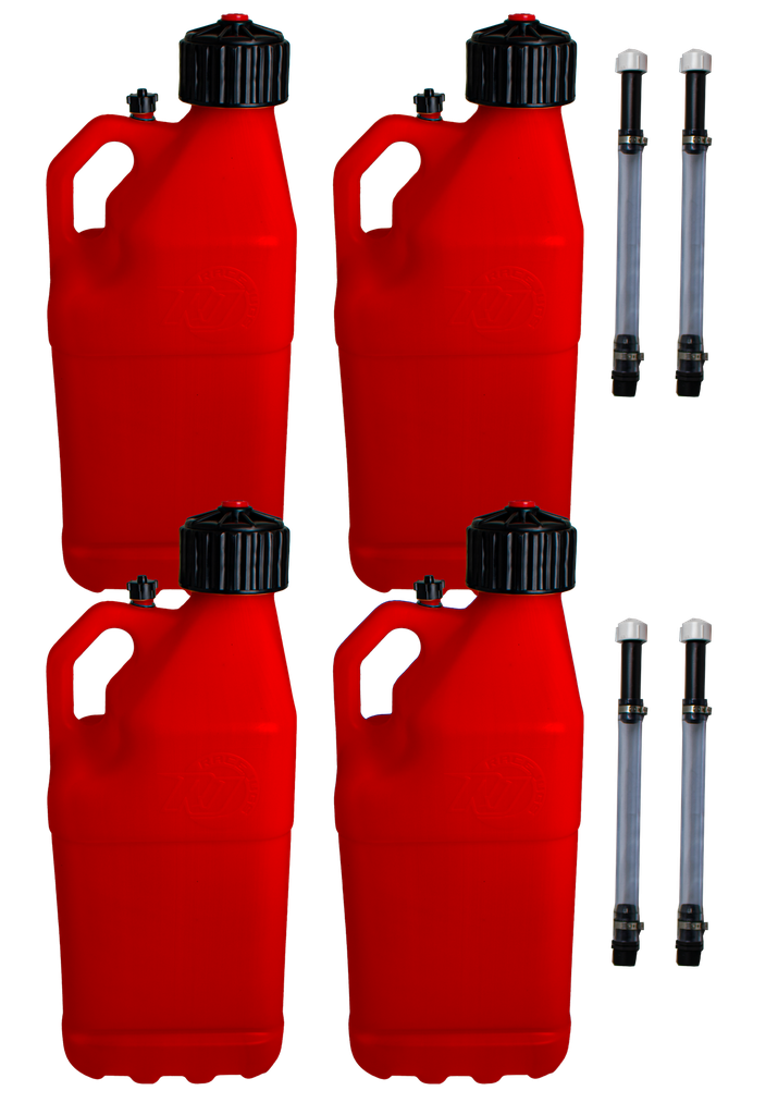 Multi Purpose Utility 5 Gallon Jug w/ Deluxe Jug Hose, 4 Pack, Red - R8304RD