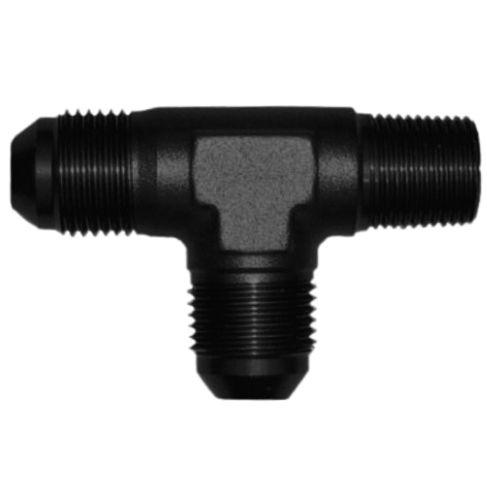 Male Run Tee -10 AN to -10 AN to 1/2" NPT, Black - 2708BLK
