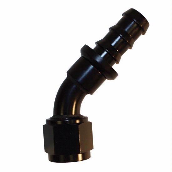 Push-On Hose Fitting, 45 Degree -10 Black - 1524BLK
