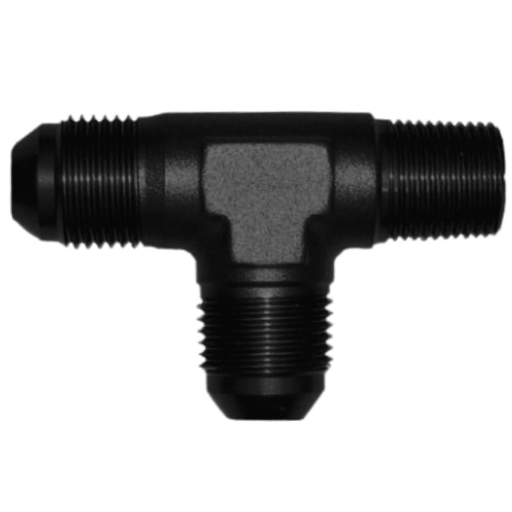 [PRF2708BLK] Male Run Tee -10 AN to -10 AN to 1/2" NPT, Black - 2708BLK