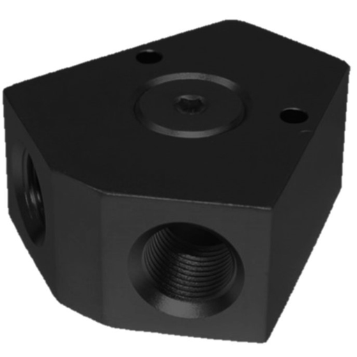 [PRF38YBLK] Aluminum Inline Y Block 3/8" NPT, Black - 38YBLK